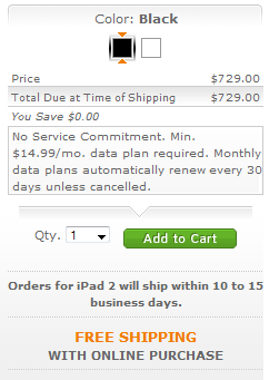 AT&T Now Shipping iPad 2 Within 10 to 15 Business Days