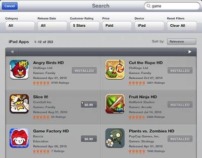 iPad's App Store gets search filters